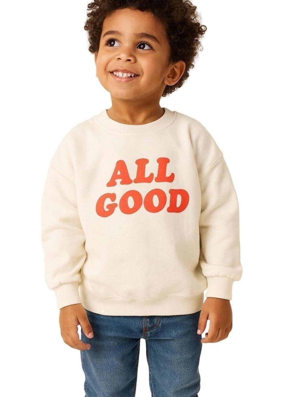 Good American Kids Cream Sweatshirt 'ALL GOOD' Print 4T NWT